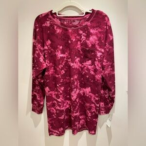 Jenni Burgundy and Pink Tie-Dye Long Sleeve Top